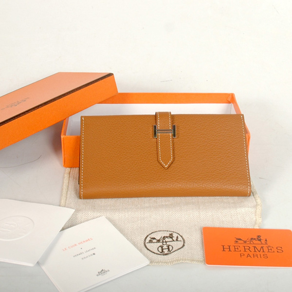 8033 di Hermes 3 snodata portafoglio in pelle originale Camel